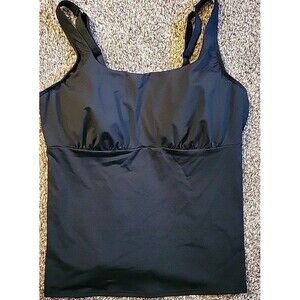 Swim Top Black 16 DD Square Neck Underwire Solid Women's LG Lands' End S921